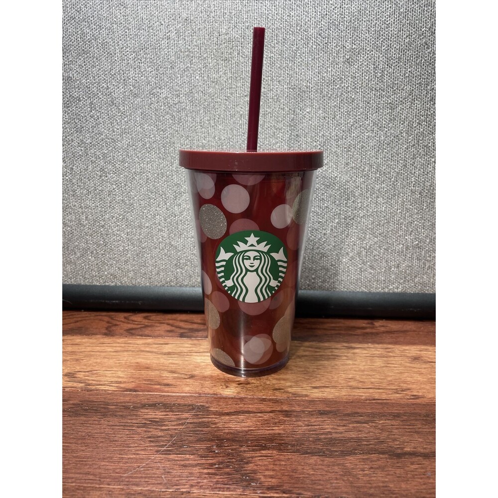 2019 Starbucks Drink Tumbler 16oz Plastic Cold Cup Red Silver Circles Lid NEW